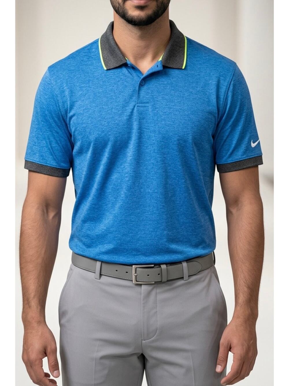 Nike Golf Dri-FIT Polo Shirt Mens M Blue Gray Neon Trim Golfcore Athleisure